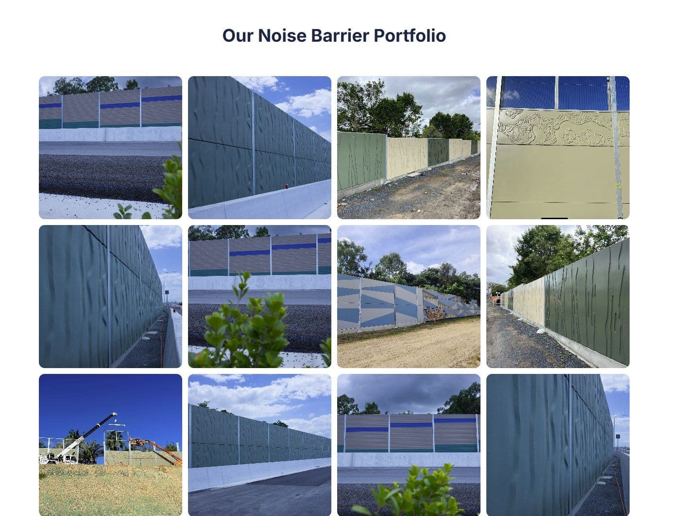 Coloured louvre noise barrier panels — teal and grey striped